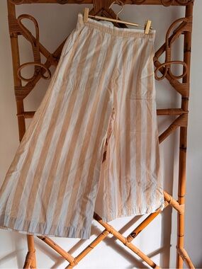 Billabong Cream & Tan Striped High Waisted Wide Leg Pants